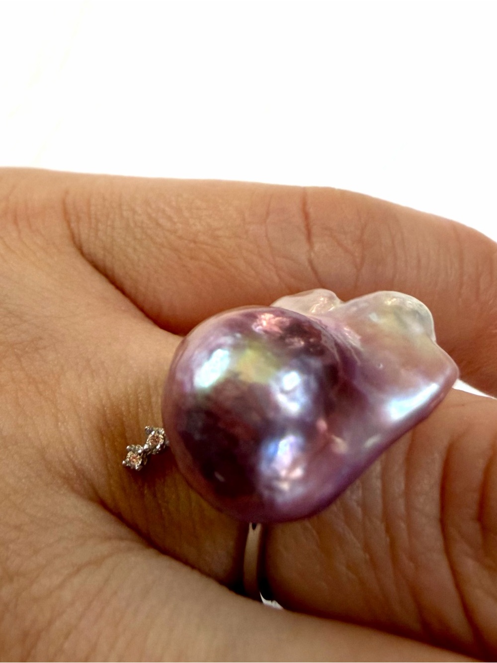 Lavender Baroque Pearl Ring with Pavé Band - Women Jewelry - Picture 3 of 10